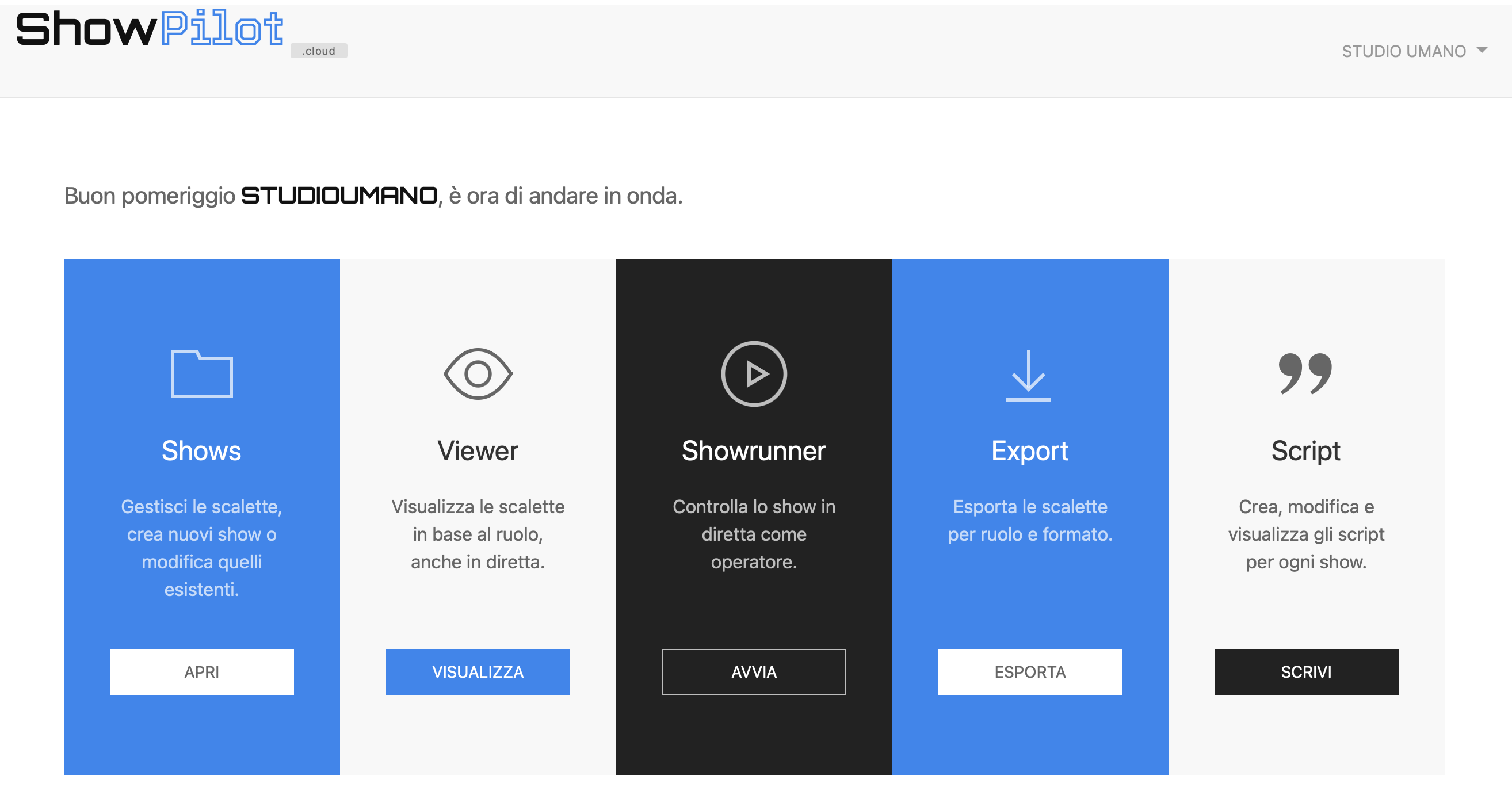 Dashboard ShowPilot.cloud